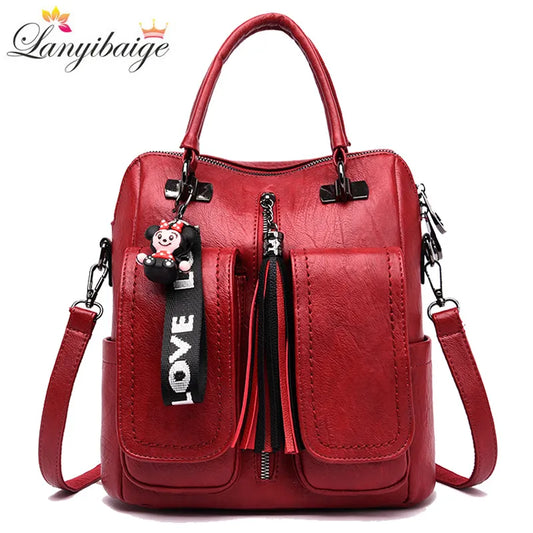 Soft Faux Leather Backpacks with Double Front Pockets