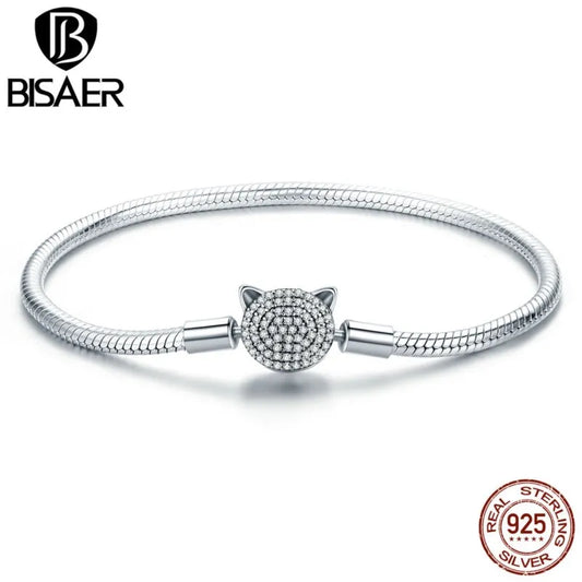 Sparkling Cat Clasp Bracelet (925 Sterling Silver with Pave Cubic Zirconia)