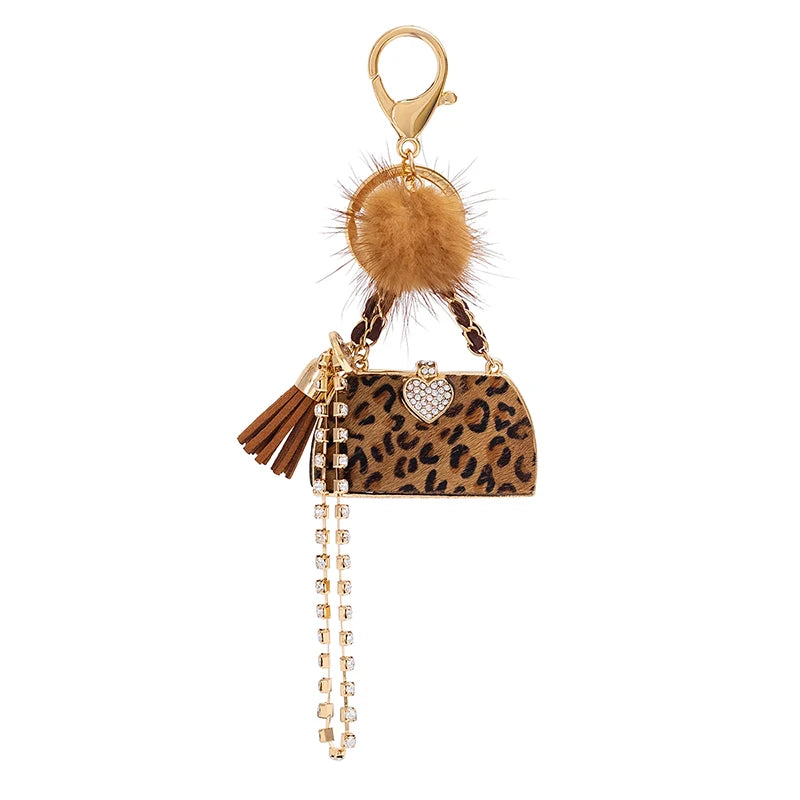 Trendy Leopard Print Mini Purse - Chic Style with Pompom & Gold Keychain”