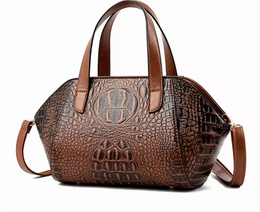Genuine Leather Crocodile Print Handbag