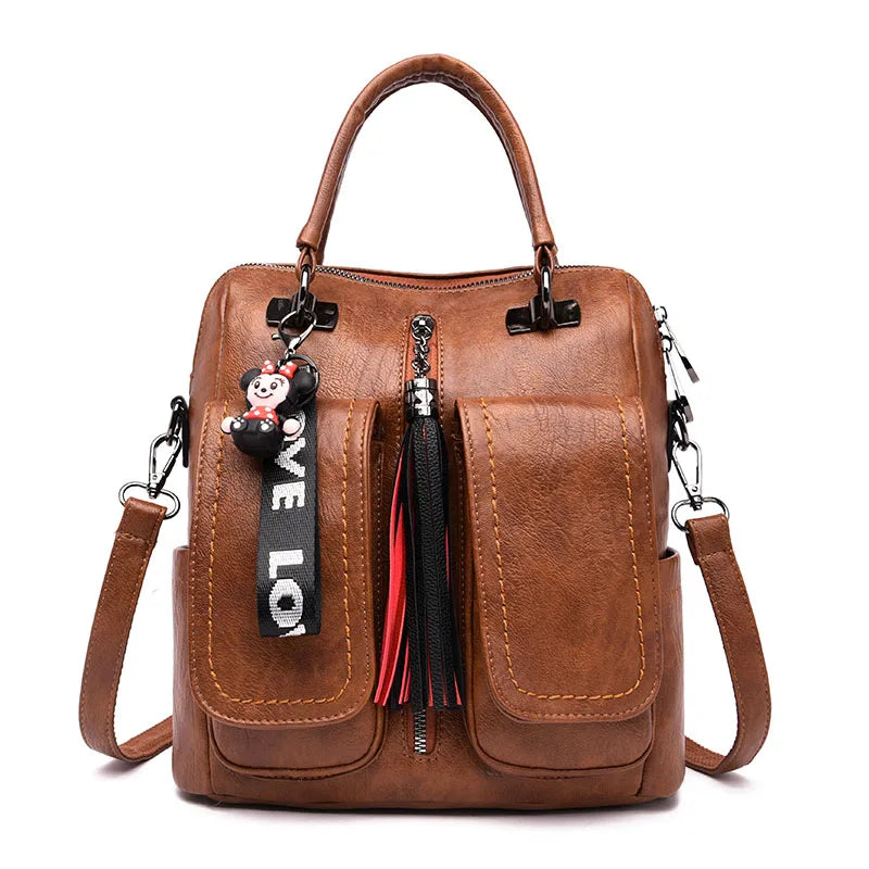 Soft Vegan Leather Backpacks with Double Front Pockets