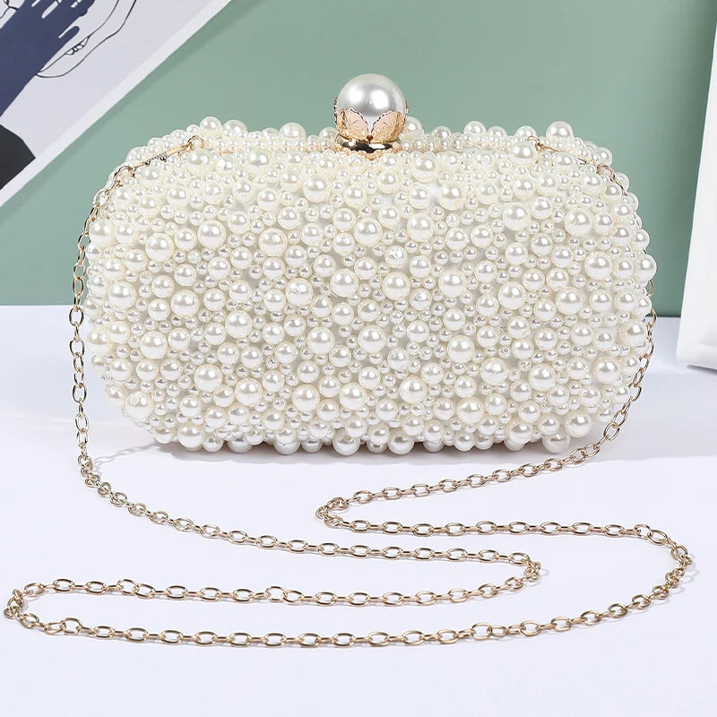 Luxury Crystal Pearl Beaded Evening Clutch Handbag