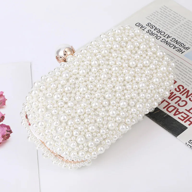 Luxury Crystal Pearl Beaded Evening Clutch Handbag