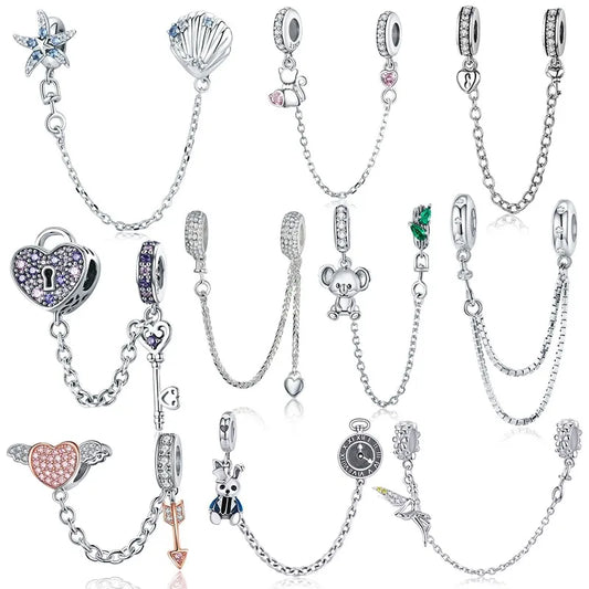925 Sterling Silver Safety Chain Charms Collection