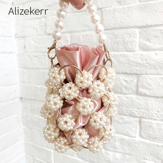 Hollow Out Beaded Pearl Handbags